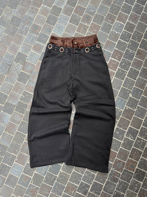 Layered leopard wide sweat pants