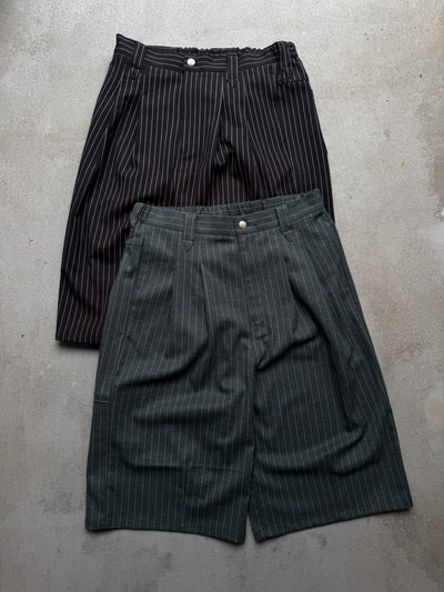 Wide-Pleated Striped Shorts