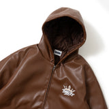 King Logo Synthetic Leather Hooded Jacket
