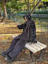 wool like check hood