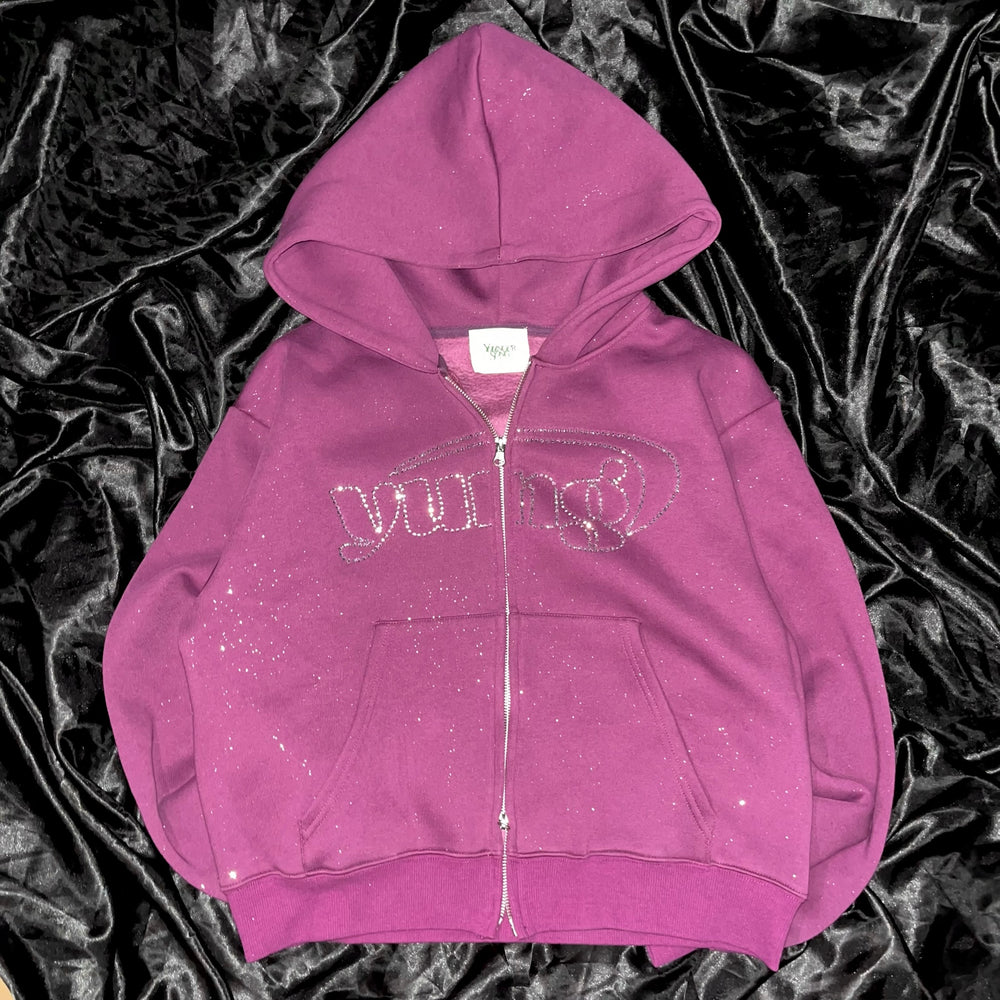 Universal logo rhinestone zip hoodie – YZ