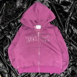 Universal logo rhinestone zip hoodie