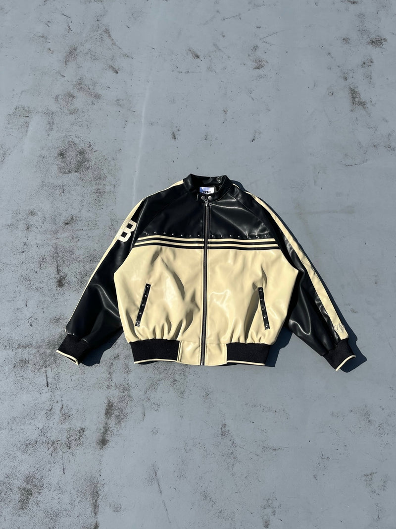 faux leather switching blouson