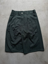 Wide-Pleated Striped Shorts