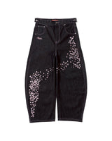 Sakura Embroidered Slub Denim Buggy Pants