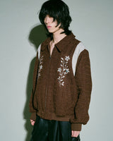 flower embroidery lame tweed varsity jacket