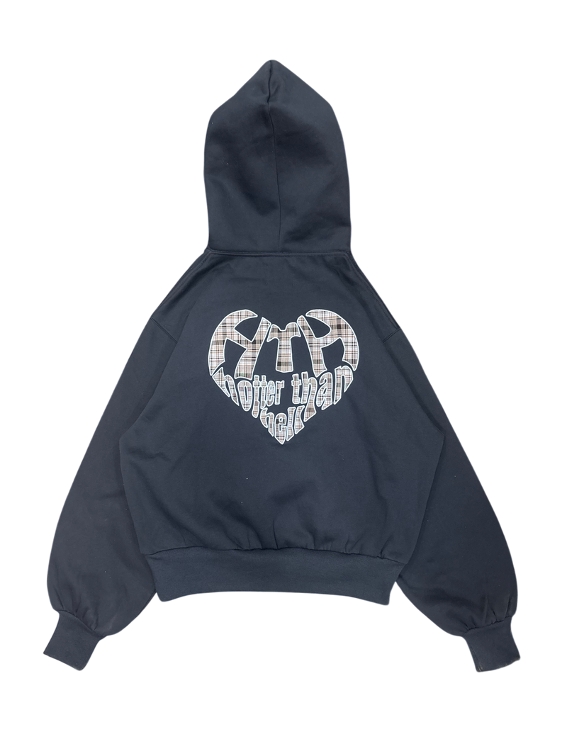check pattern heart logo hoodie – YZ