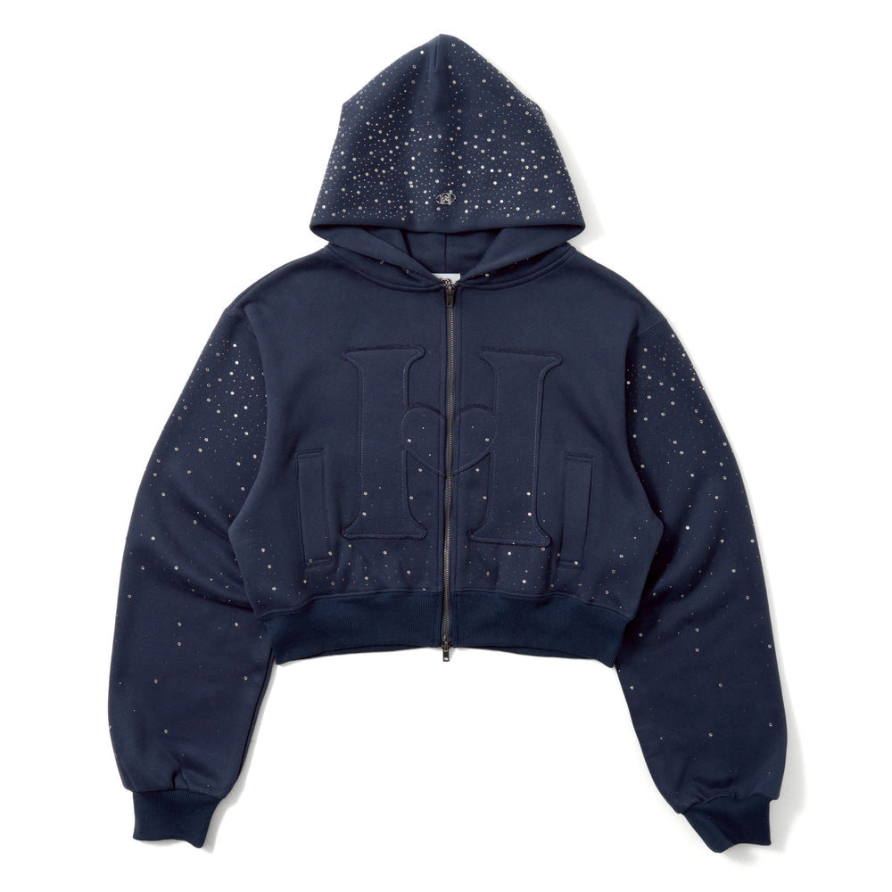 H heart logo rhinestone zip hoodie – YZ
