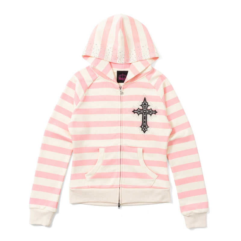 トップス 9090 girl Cross Patch Striped Zip Hoodie Cross Patch Striped Zip Hoodie – YZ