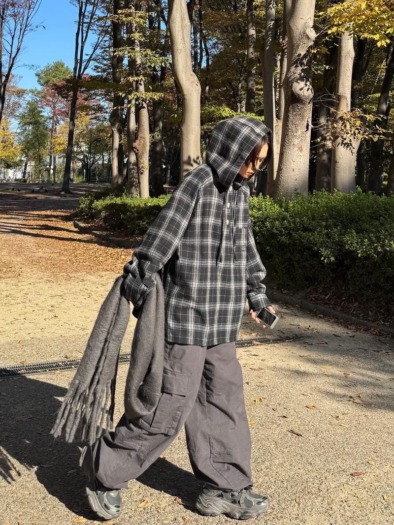 wool like check hood