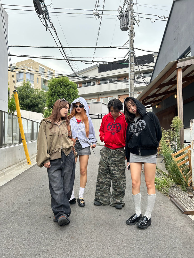 heart logo damage zip hoodie – YZ