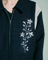 flower embroidery lame tweed varsity jacket