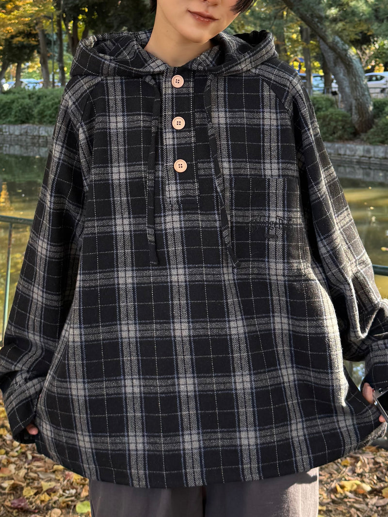 wool like check hood