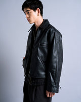 short length zipped PU-leather sport jacket