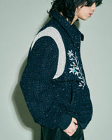 flower embroidery lame tweed varsity jacket