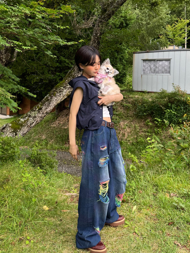 rainbow damage denim