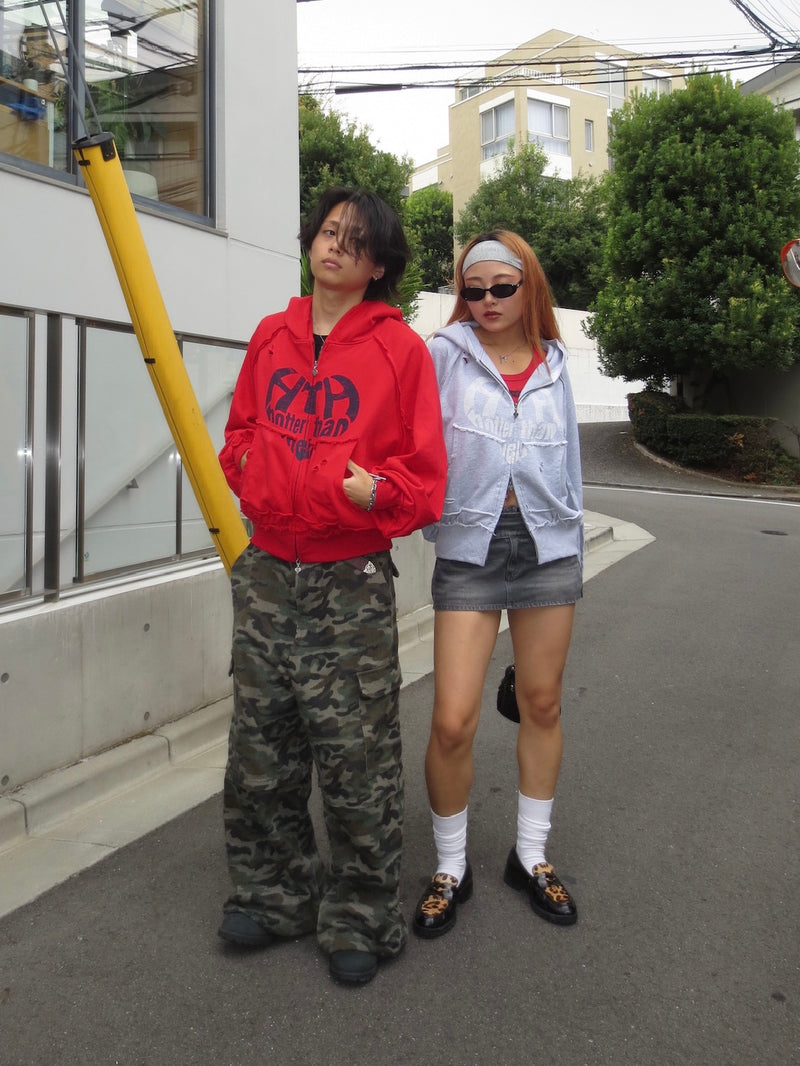 heart logo damage zip hoodie