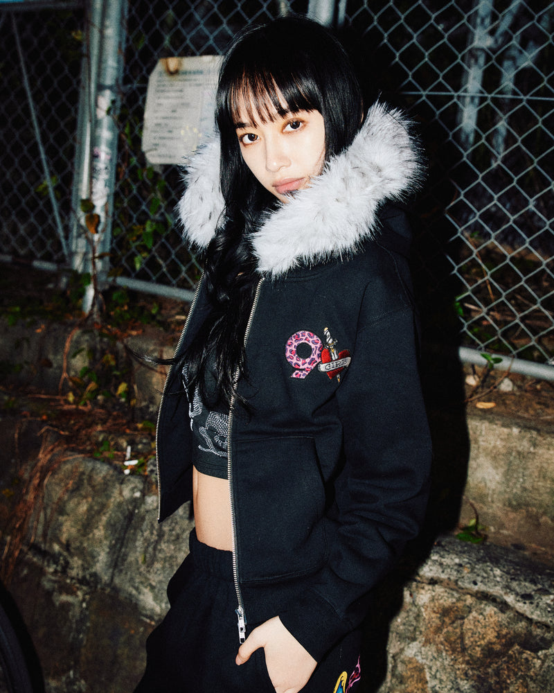 ×Ed Hardy  90 Logo Fur Zip Hoodie