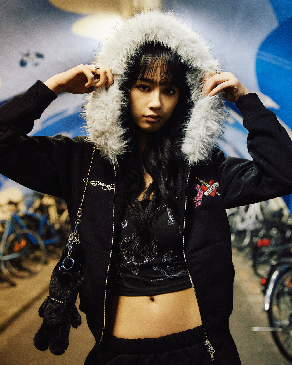 Ed Hardy 90 Logo Fur Zip Hoodie – YZ