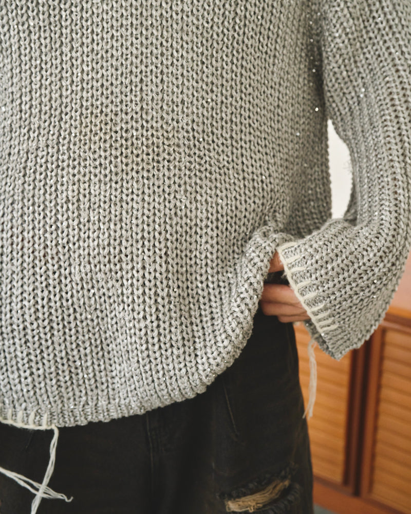 sparkle stitching v neck sweater