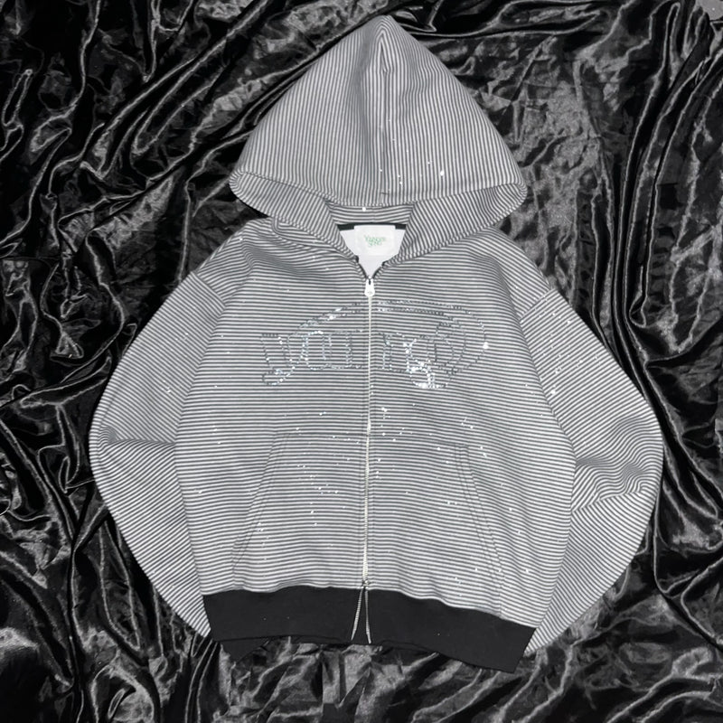 Universal logo rhinestone zip hoodie