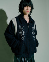 flower embroidery lame tweed varsity jacket