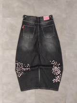 Sakura Embroidered Slub Denim Buggy Pants