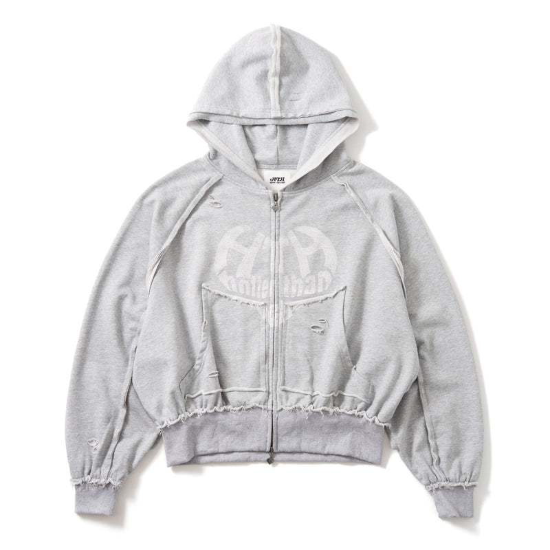 heart logo damage zip hoodie