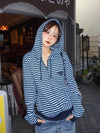 Striped rib knit zip hoodie