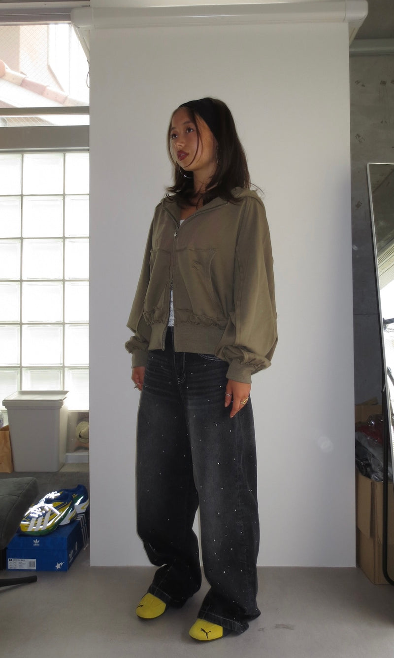 heart logo damage zip hoodie