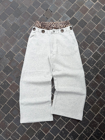 Layered leopard wide sweat pants