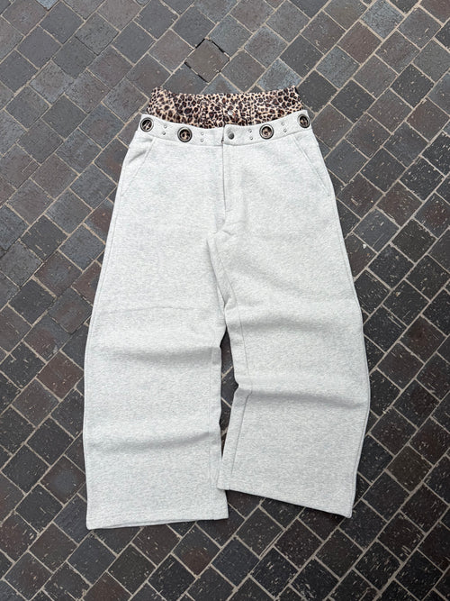 Layered leopard wide sweat pants