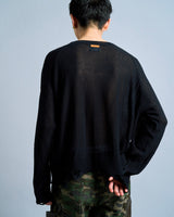flower paint broken long sleeve sheer sweater