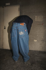 King Logo Wide Tuck Denim Pants