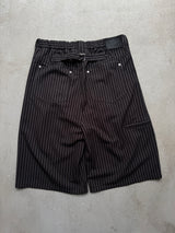 Wide-Pleated Striped Shorts