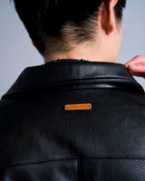 short length zipped PU-leather sport jacket