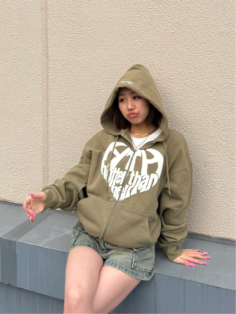 heart logo zip hoodie – YZ heart logo zip hoodie – YZ