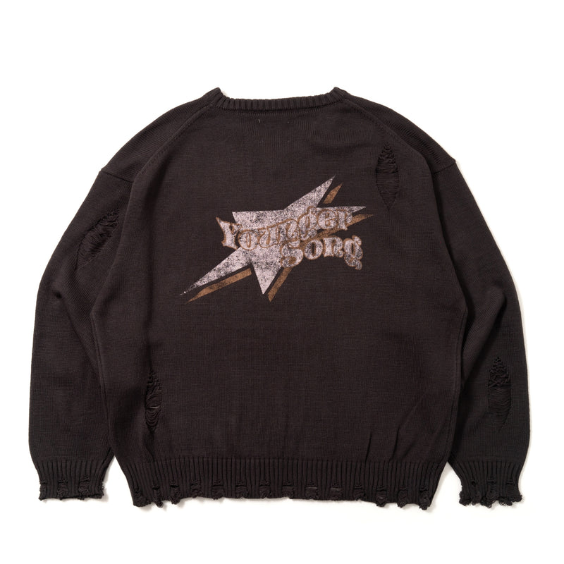 Star Logo v Neck Damage Knit