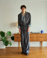 open collar stripe belted jump suit