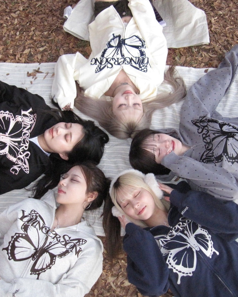 正面蝴蝶標誌拉鍊連帽衫 