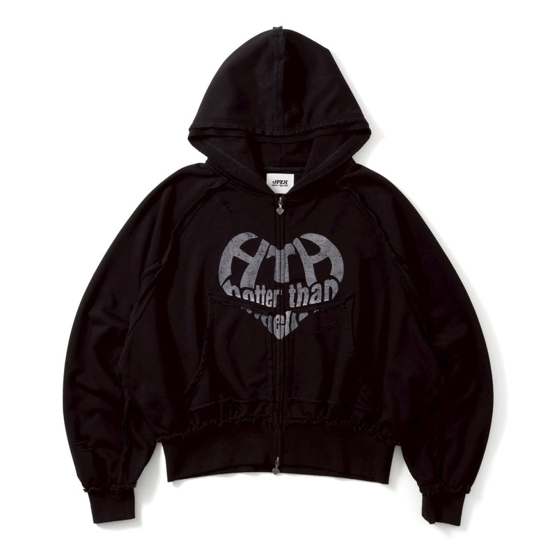 heart logo damage zip hoodie