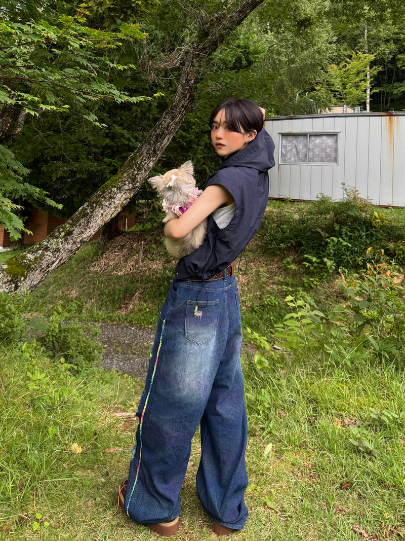 rainbow damage denim