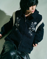 flower embroidery lame tweed varsity jacket