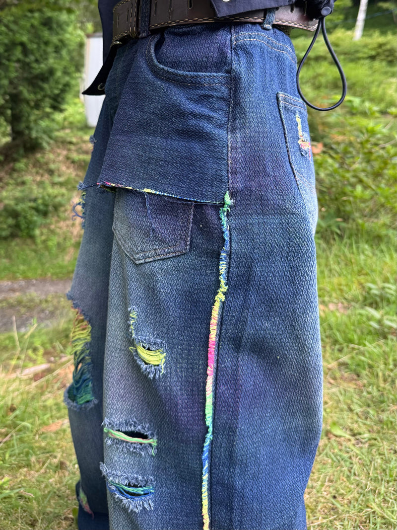 rainbow damage denim