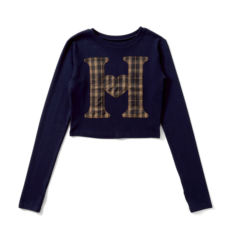 H heart check pattern long Tee