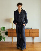 open collar stripe belted jump suit