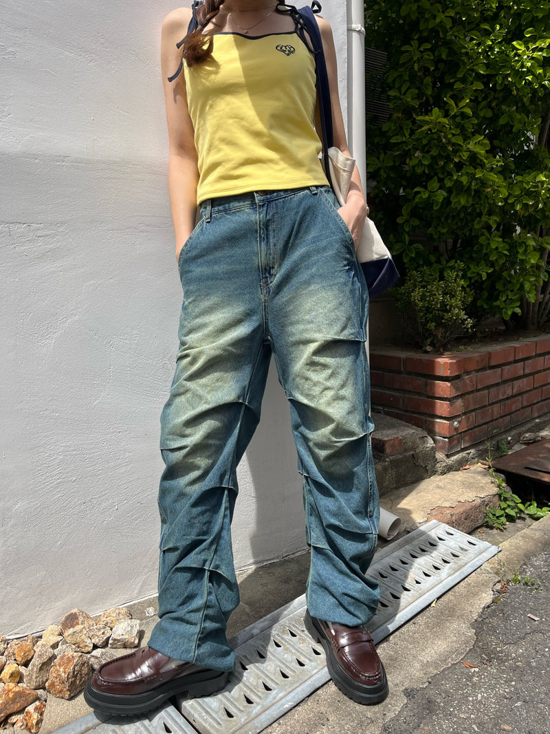 side gather denim