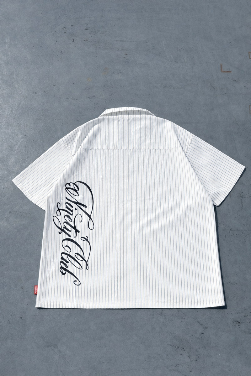 Ninety 半袖シャツ M ホワイト Ninety Club Striped Short Sleeve Shirt – YZ