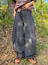 復古風格側縫氣球牛仔褲 