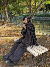 wool like check hood